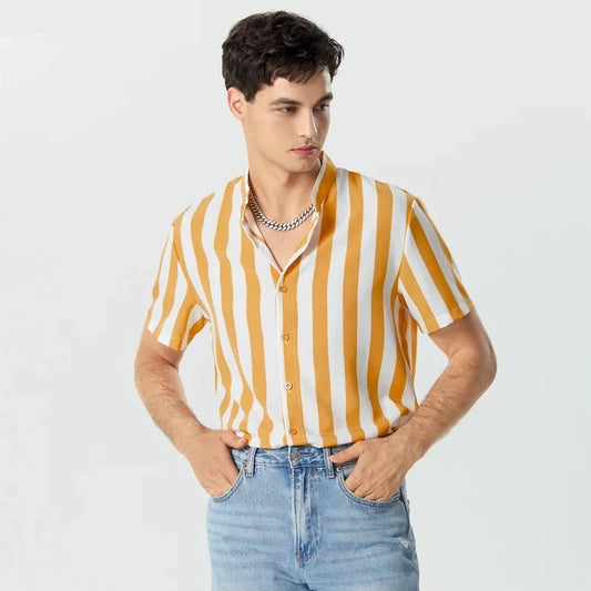 Striped Stand Collar Shirt